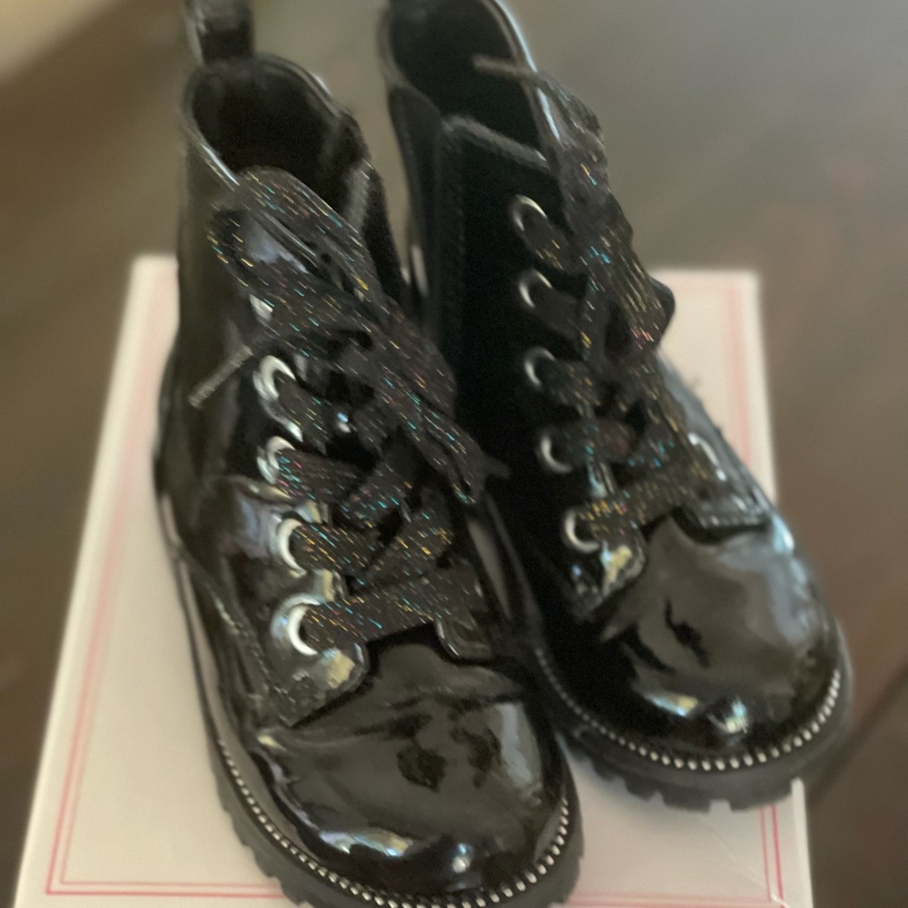 Patent black toddler boots